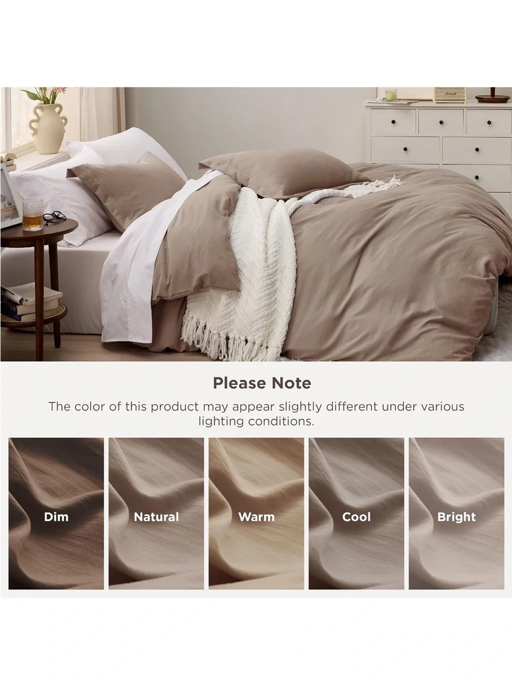 NEW Bedsure Prewashed Duvet Cover King, Cotton-Like Soft Bedding Set, Khaki